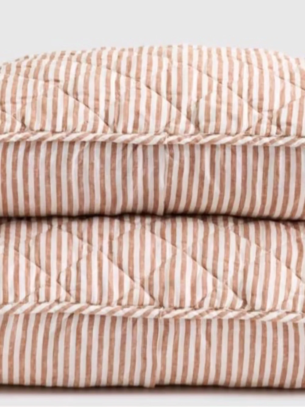 European Linen Box Quilted Euro Sham Terracotta/White Stripe  26 x 26